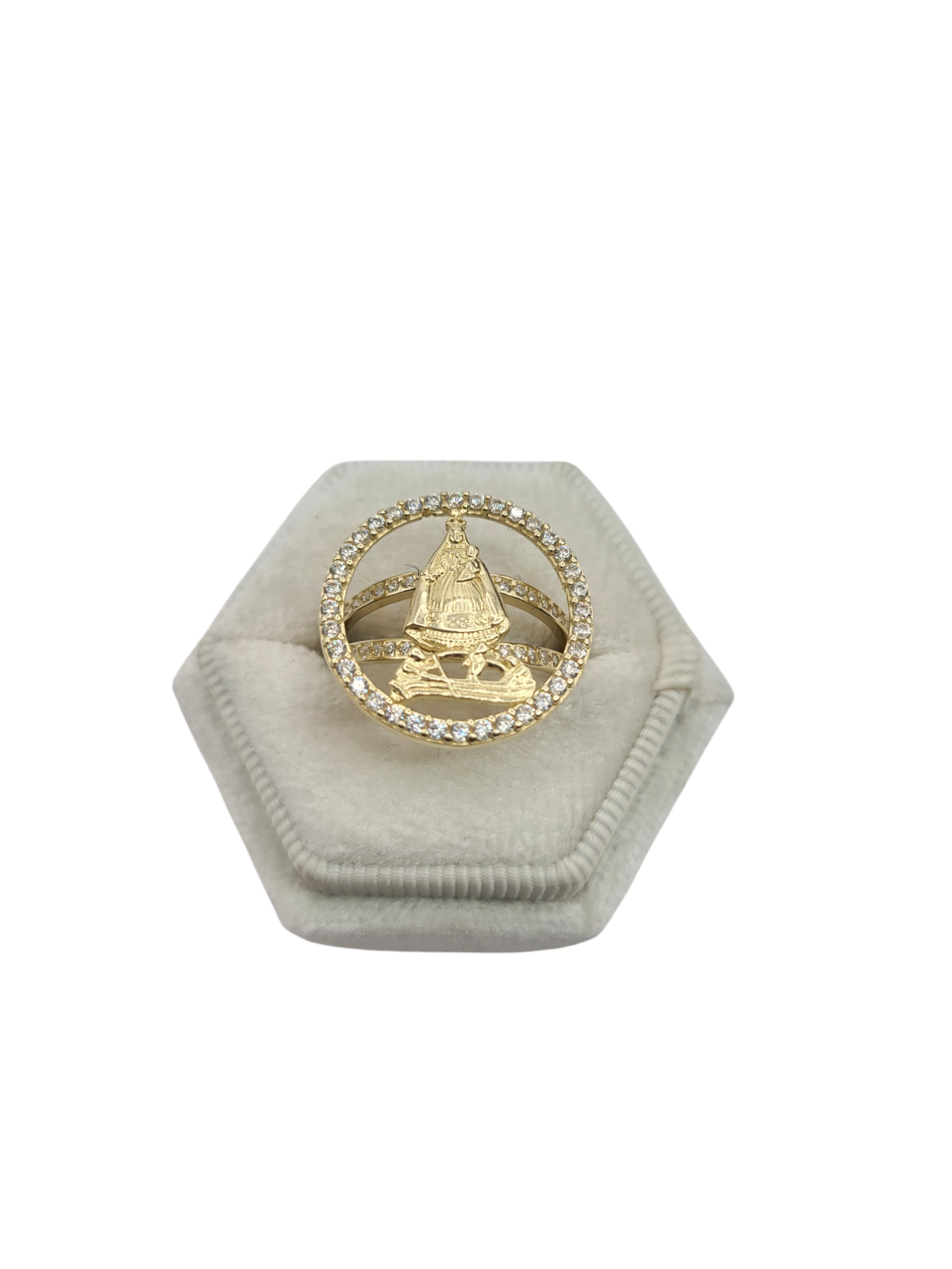 10K gold ring. Virgin Charity. Size 8. CZ stone.