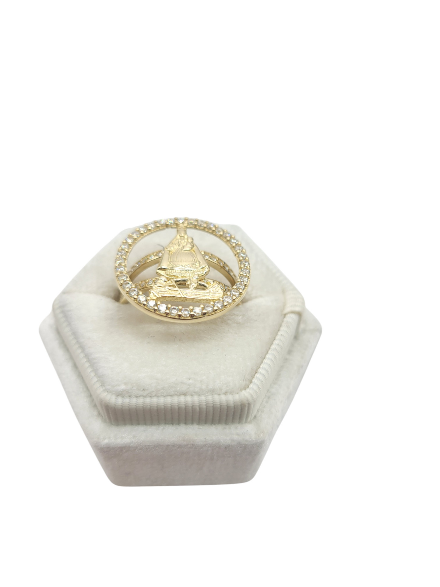 10K gold ring. Virgin Charity. Size 8. CZ stone.