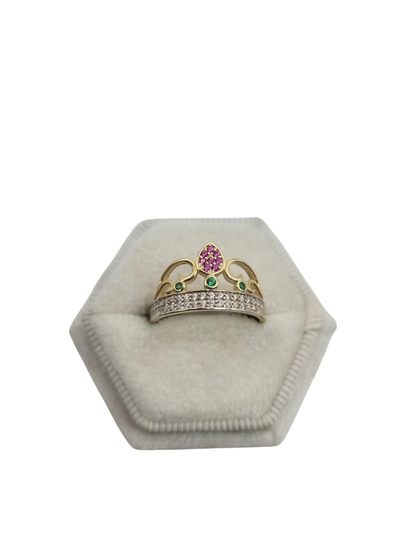 10K Gold Ring. Crown Style. Size 7. CZ Stone