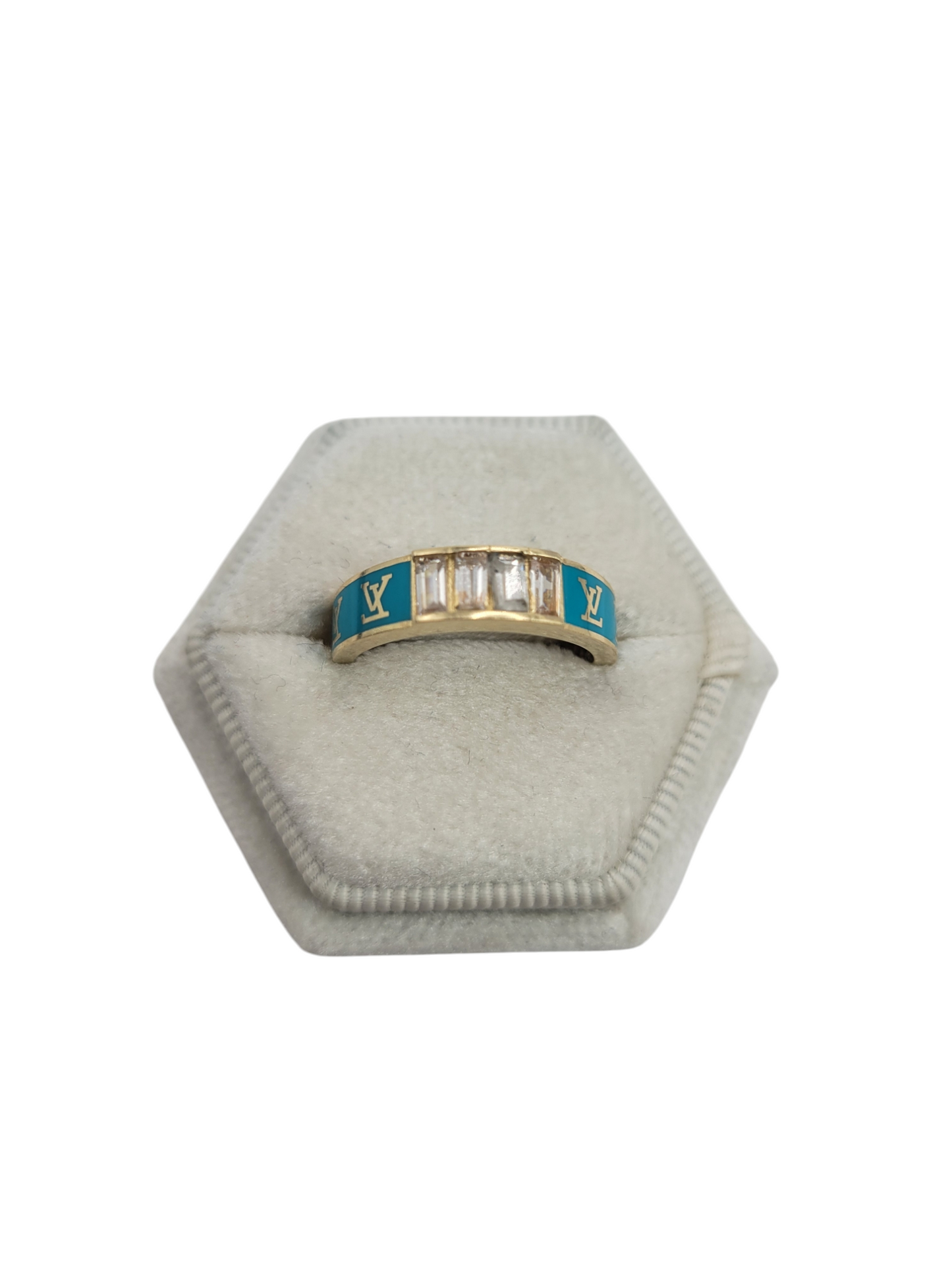 10K Gold Ring. LV Blue. Size 7. CZ Stone