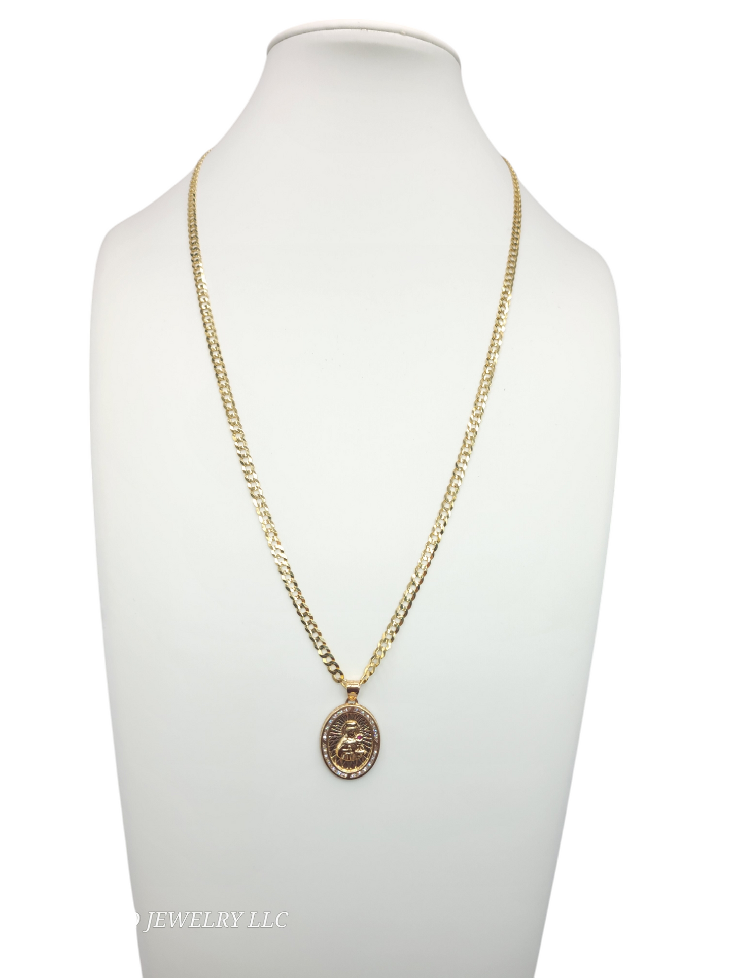 10K Gold Chain, Santa Barbara Pendant. 22in. 3.6mm