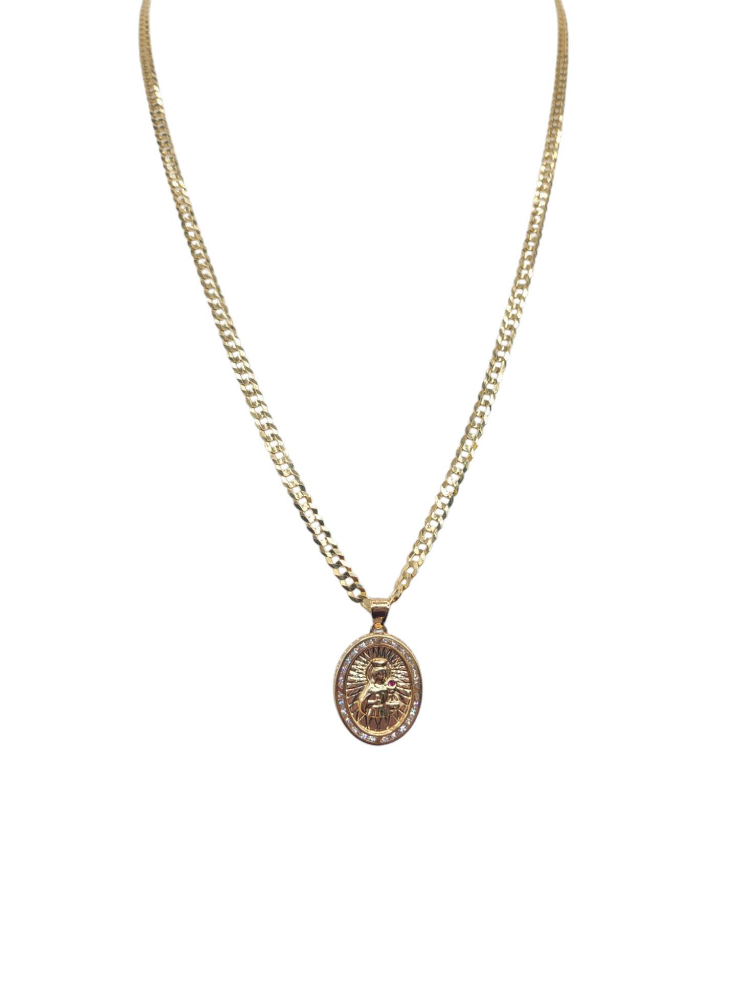 10K Gold Chain, Santa Barbara Pendant. 22in. 3.6mm