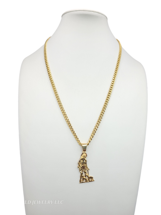 10K Gold Chain. Saint Lazarus Pendant. 20 in. 4.5mm