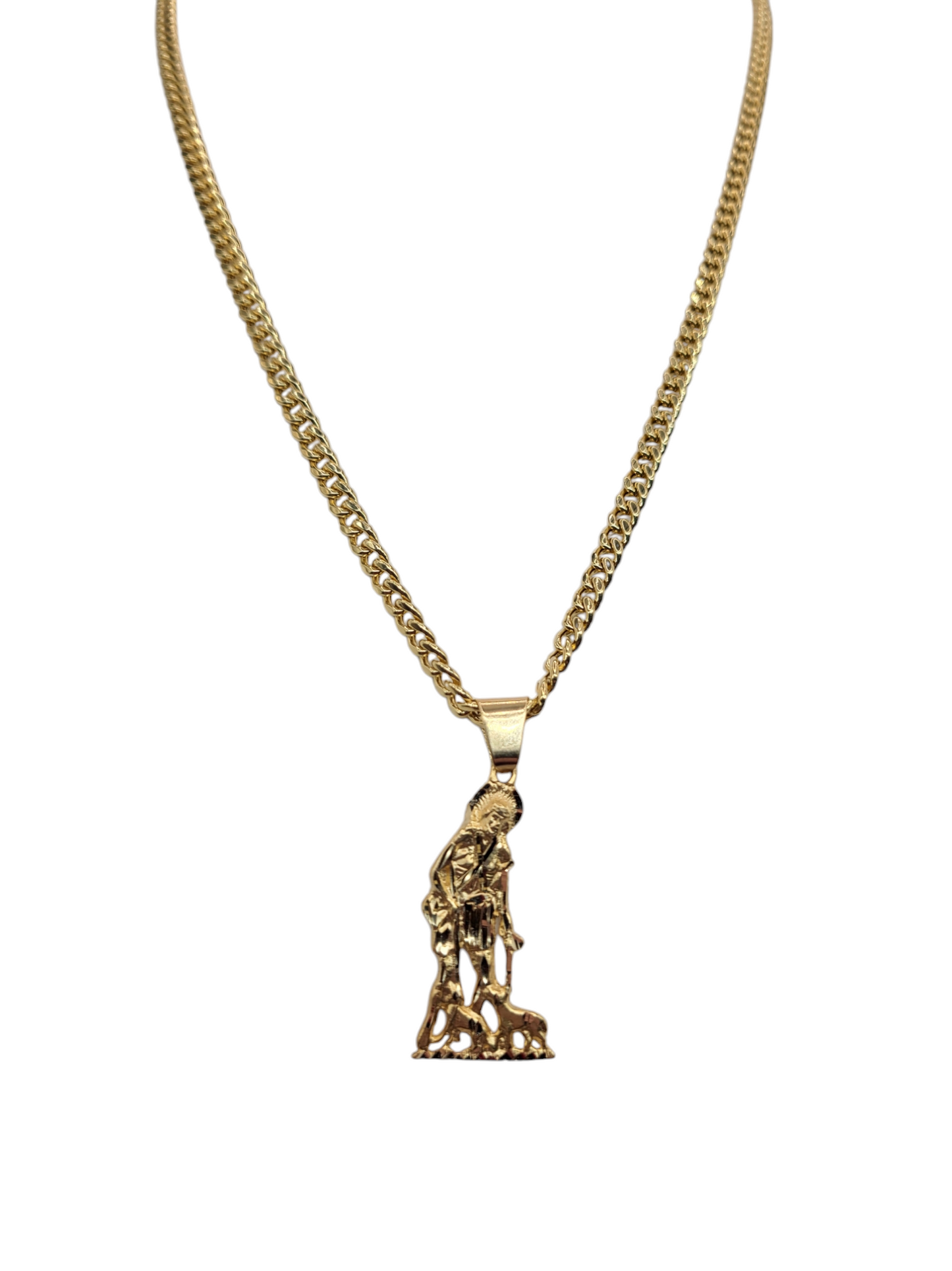 10K Gold Chain. Saint Lazarus Pendant. 20 in. 4.5mm