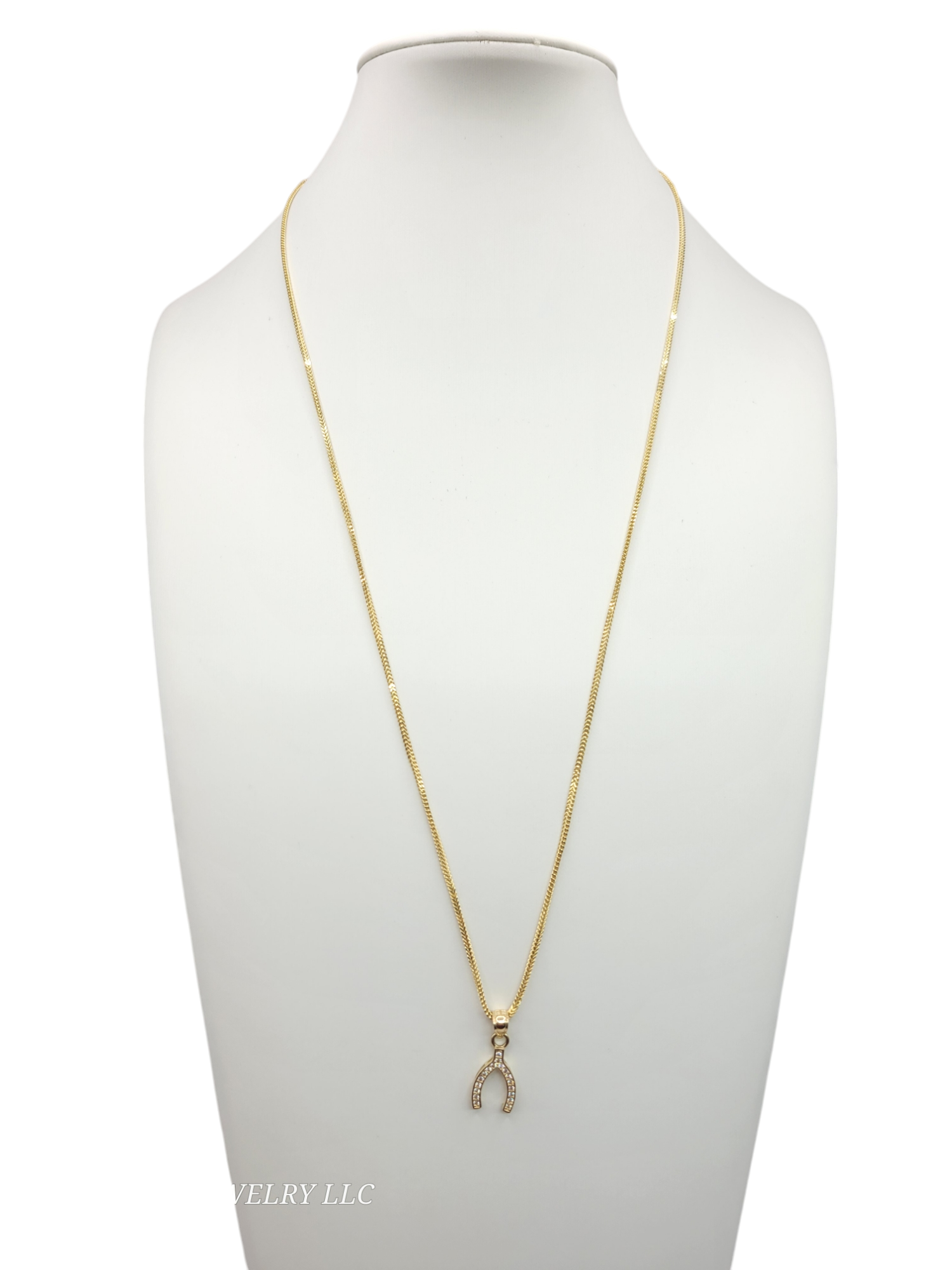 10K Gold Chain. Wishbone Charm. 24in 1.3mm