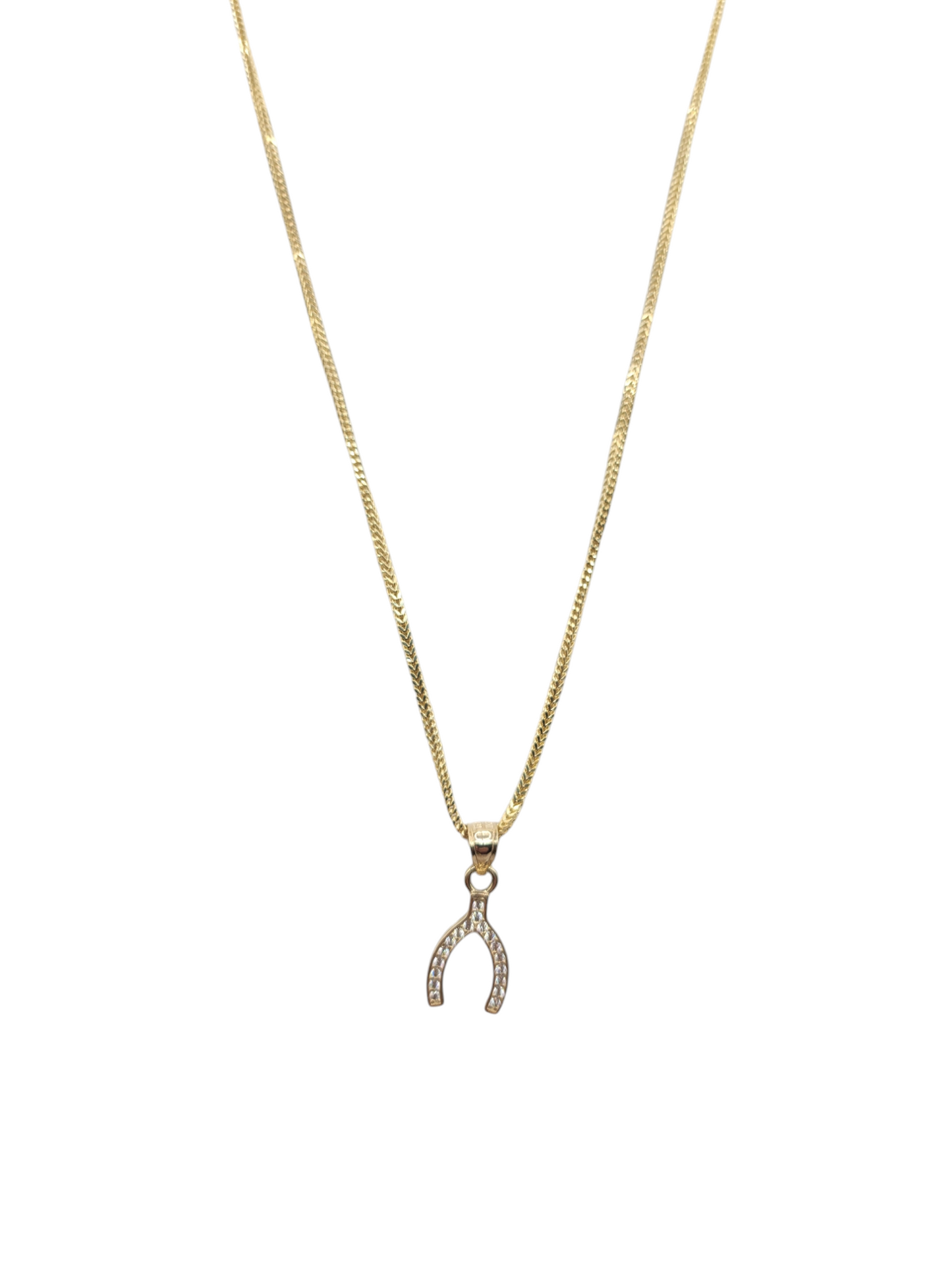 10K Gold Chain. Wishbone Charm. 24in 1.3mm