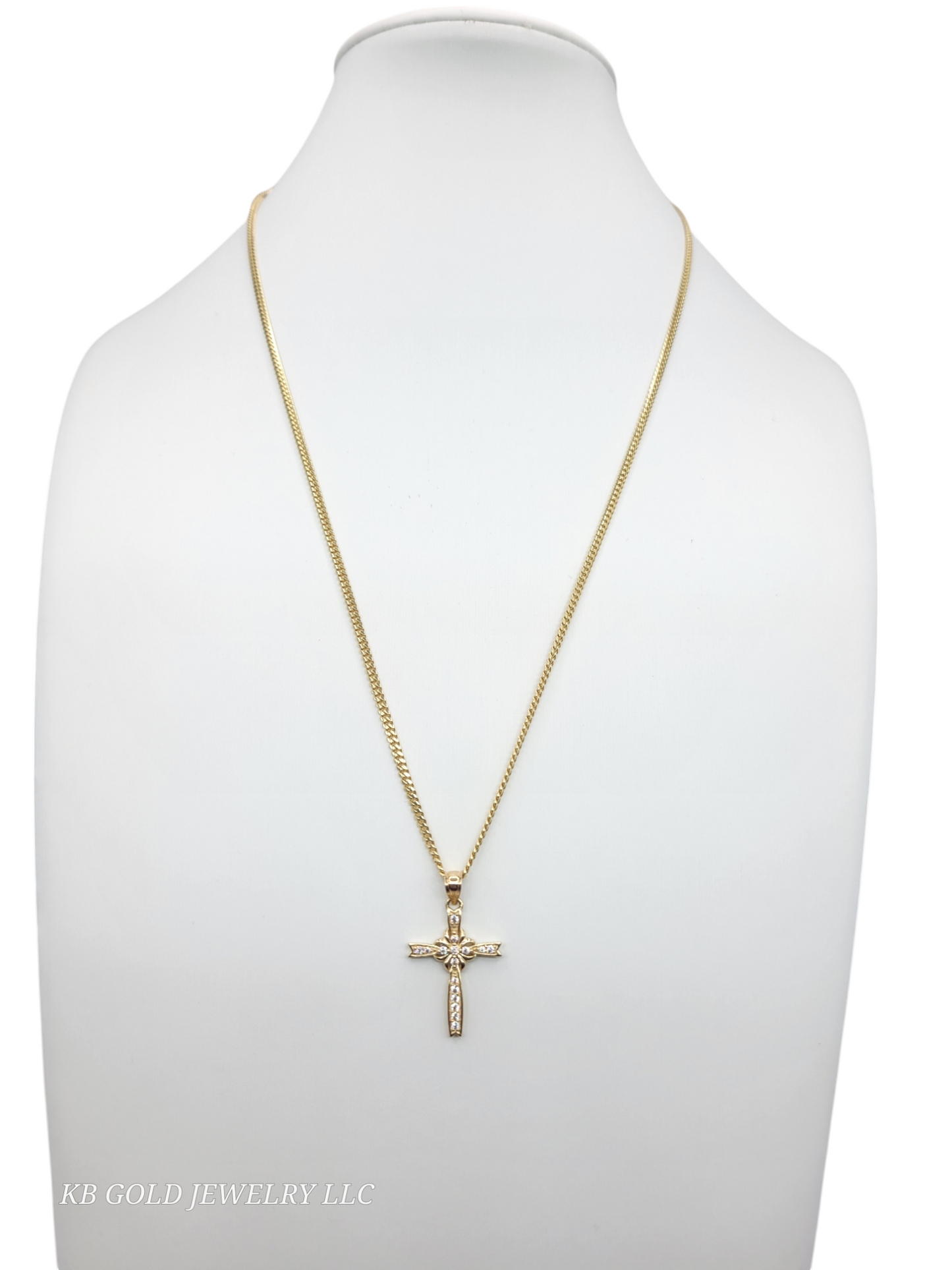 10K gold chain. Cross pendant. 20 in. 2.3mm