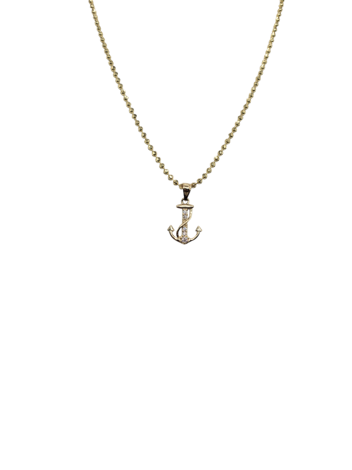 10K Gold Chain. Anchor Pendant. 18in 3mm