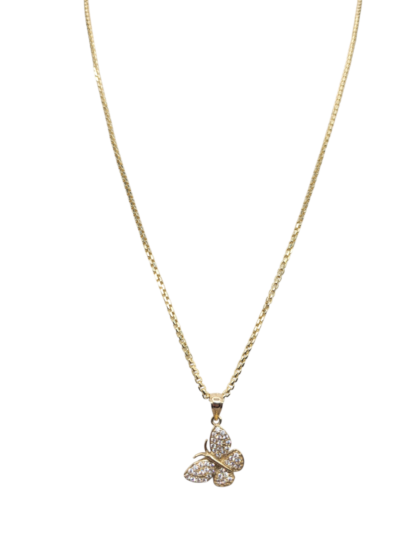 10K gold chain. Butterfly pendant. 22in. 2mm