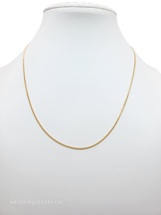 14K Gold Chain. Plain Cuban. 18in 1.3mm.