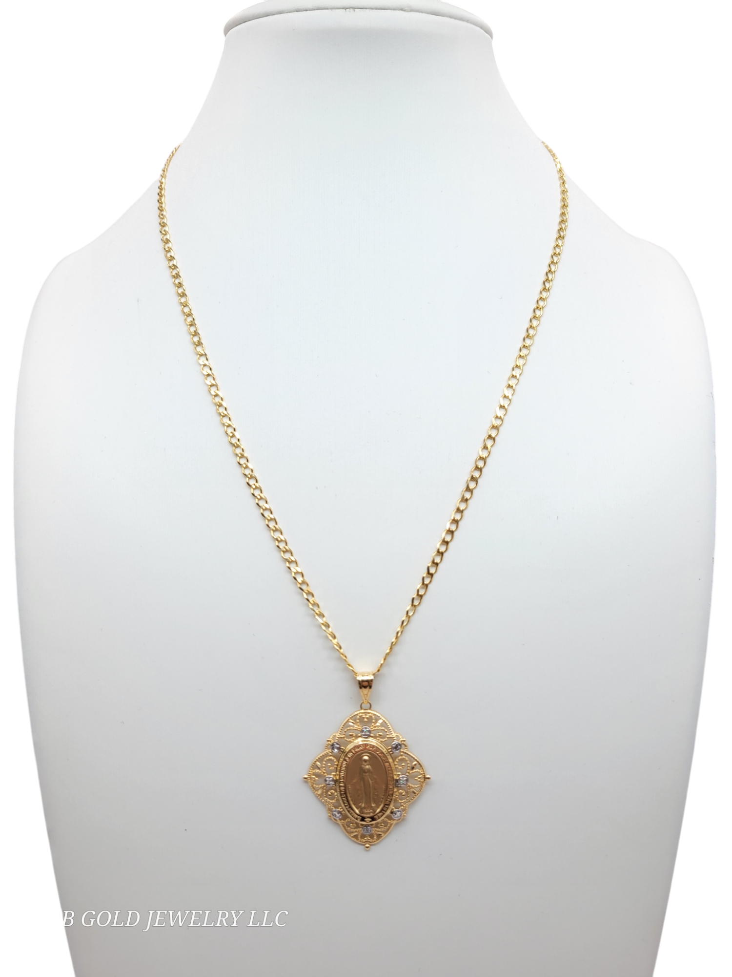 14K Gold Chain. Medal Pendant. 18in 4mm