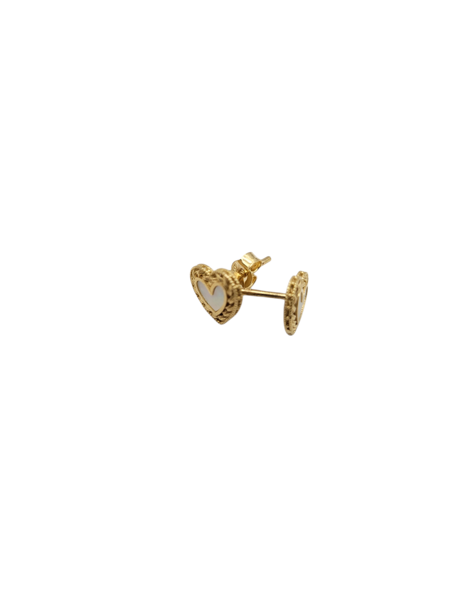 14K gold earrings. White heart