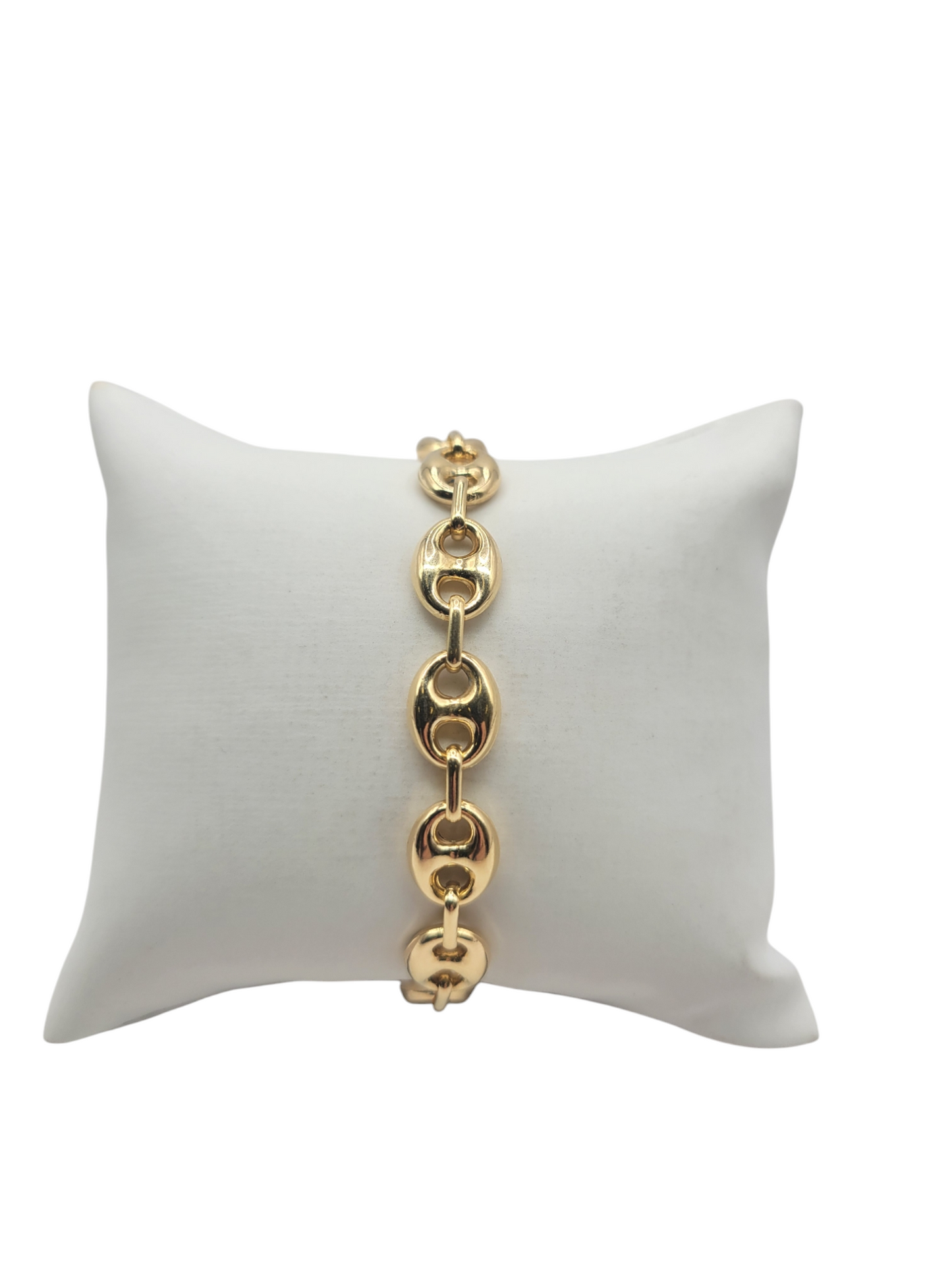 14K gold bracelet. Button style. 7.5in. 10mm