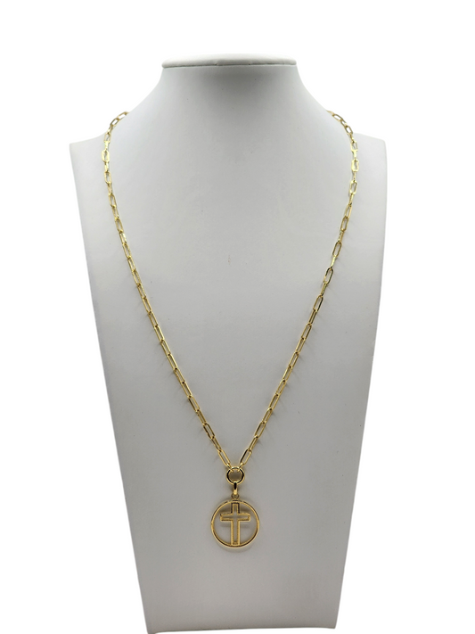 14k gold chain with cross pendant.18in 2.6mm