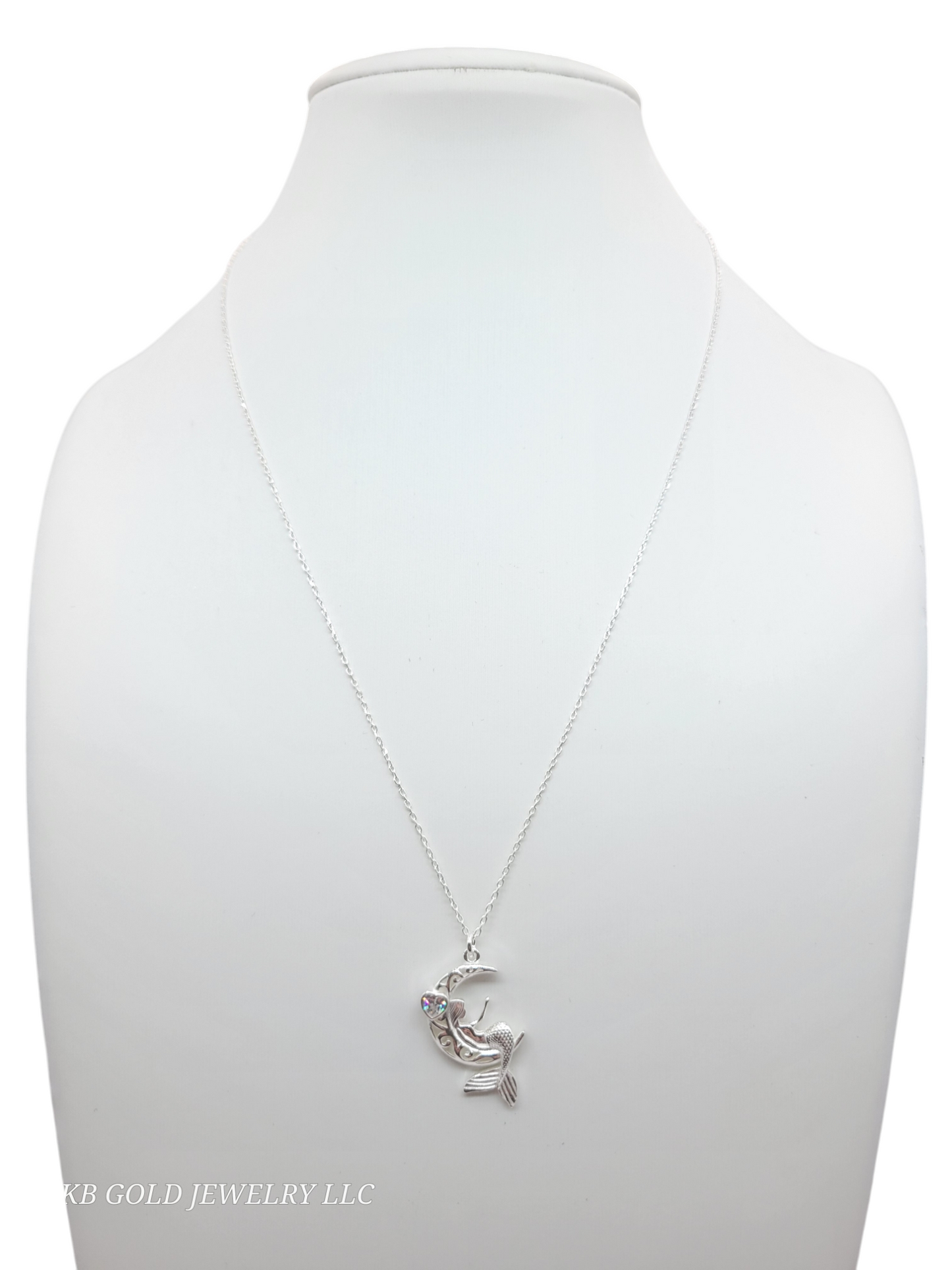 925 Sterling Silver Chain. Mermaid Pendant. 16-18in. 1mm