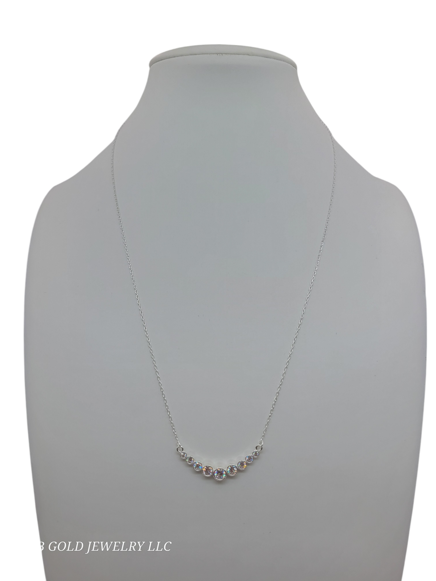 925 sterling silver chain. White circle pendant. 16-18in. 1mm