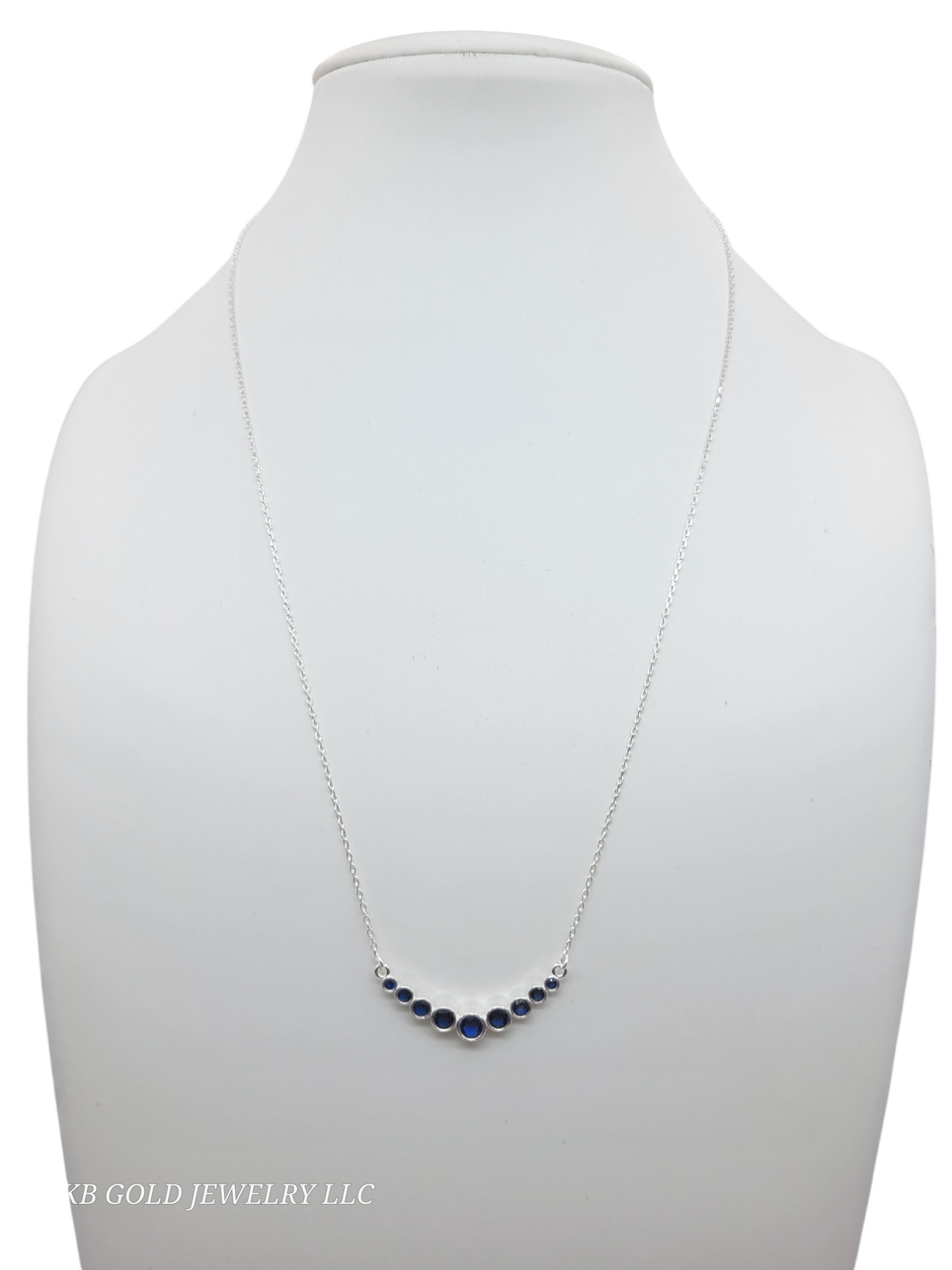 925 sterling silver chain. Blue circle pendant. 16-18in. 1mm