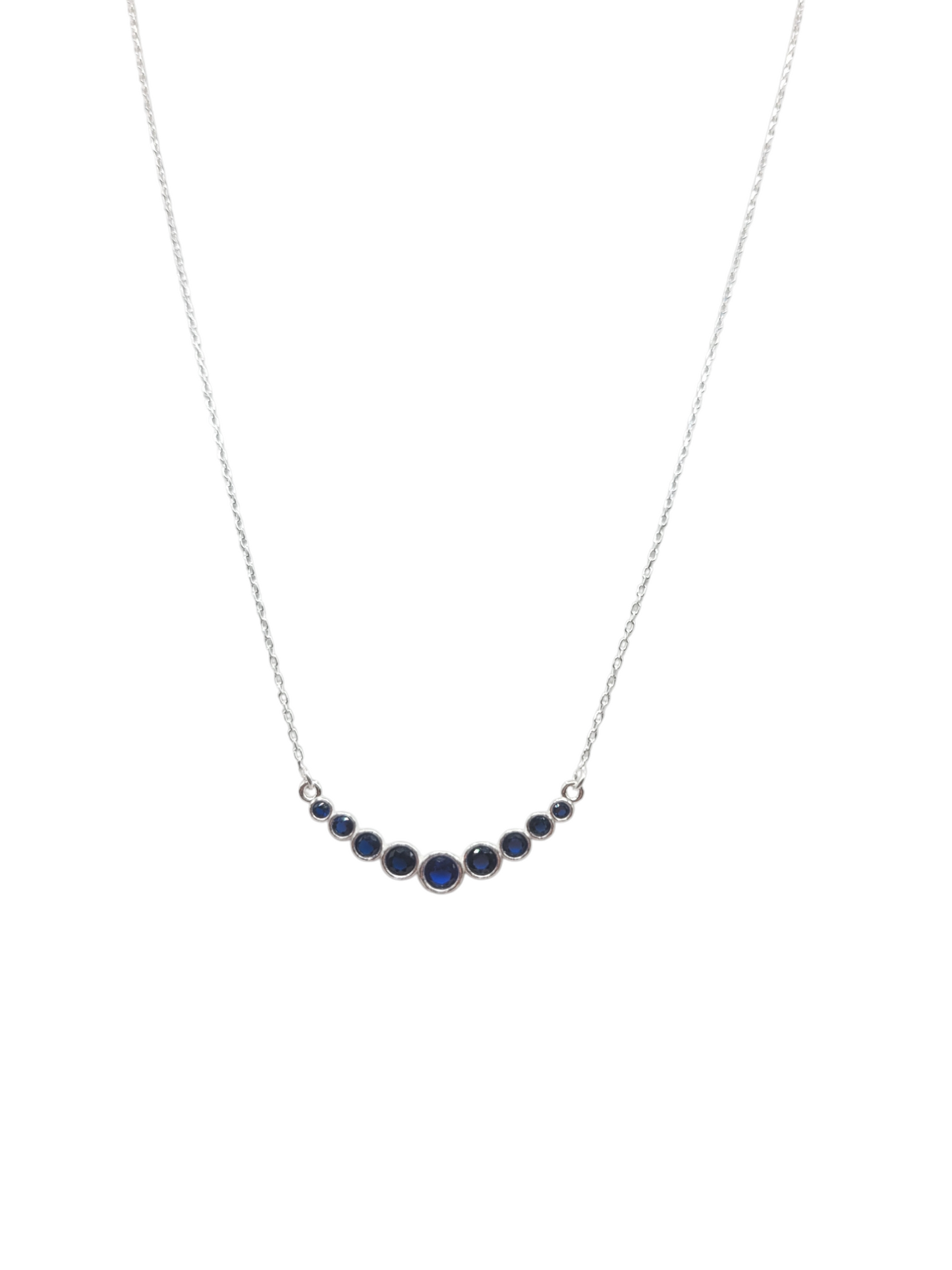 925 sterling silver chain. Blue circle pendant. 16-18in. 1mm