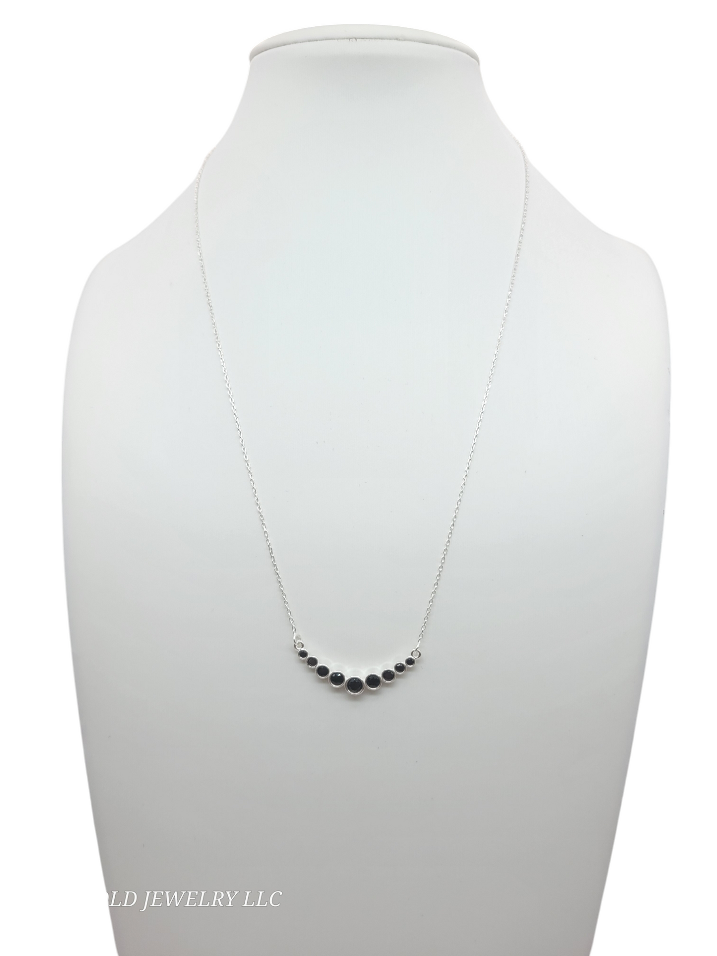 925 sterling silver chain. Black circle pendant. 16-18in. 1mm