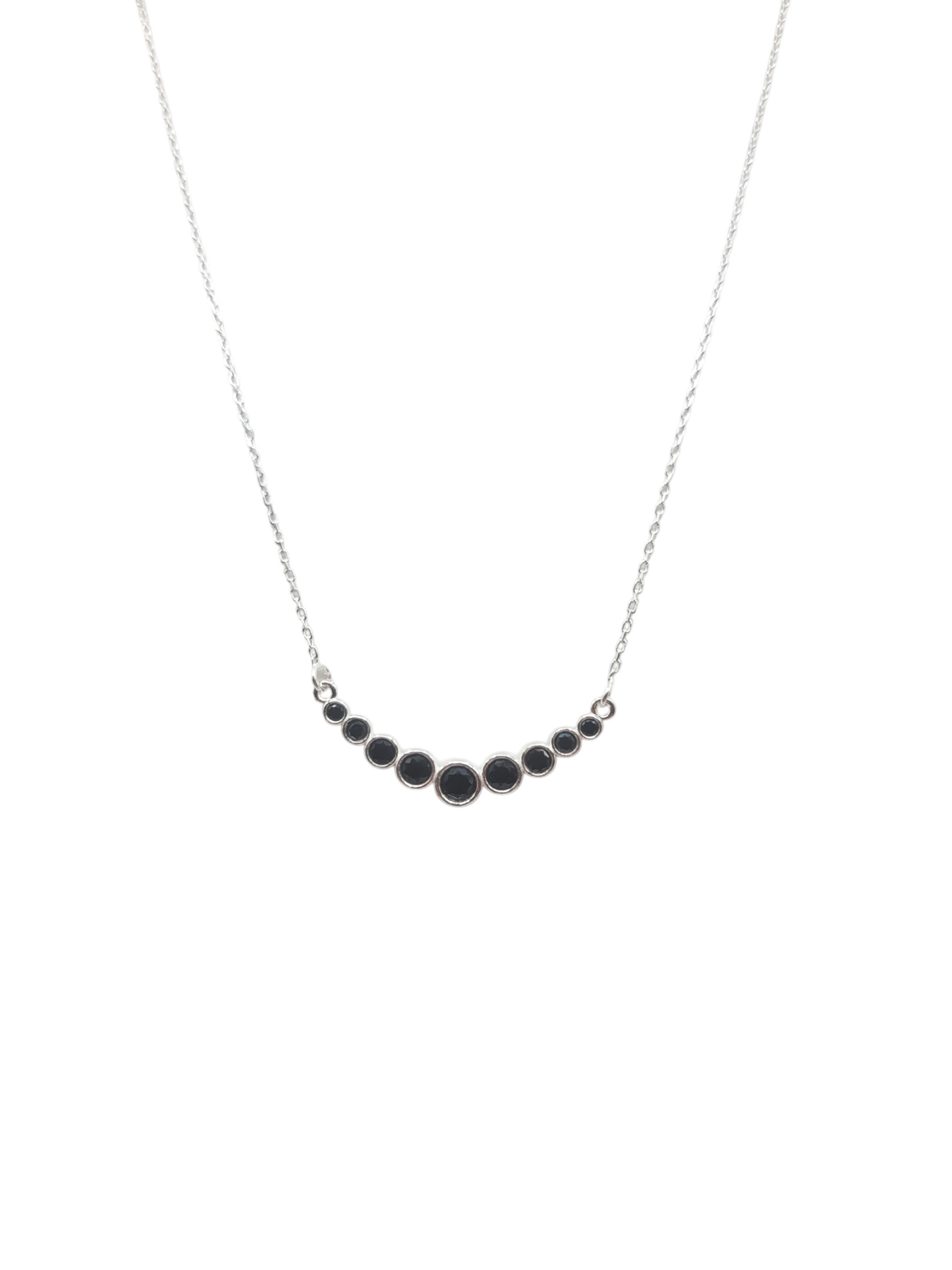 925 sterling silver chain. Black circle pendant. 16-18in. 1mm