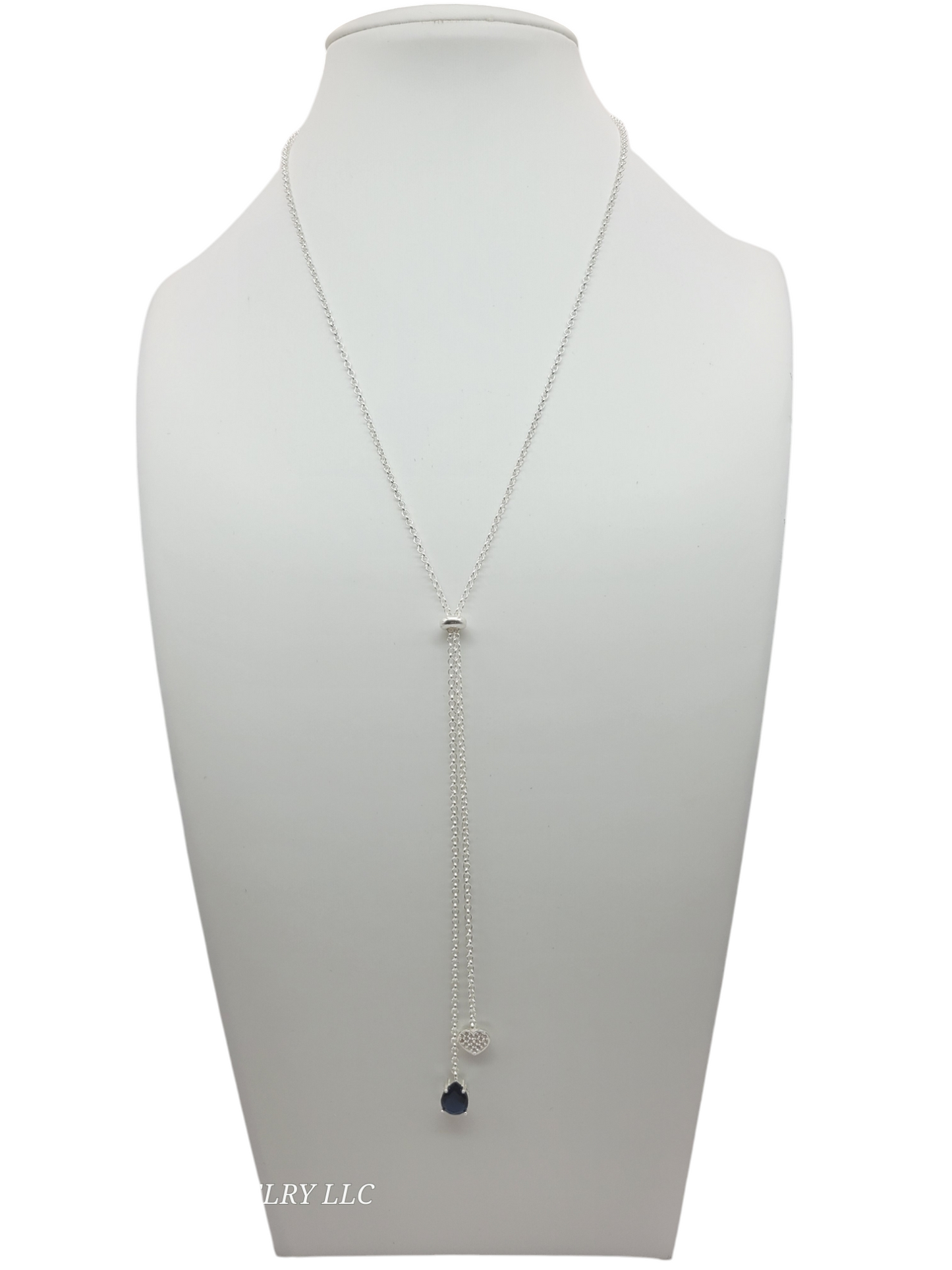 925 Sterling Silver Chain. Blue CZ Stone Pendant. 26in. 2mm