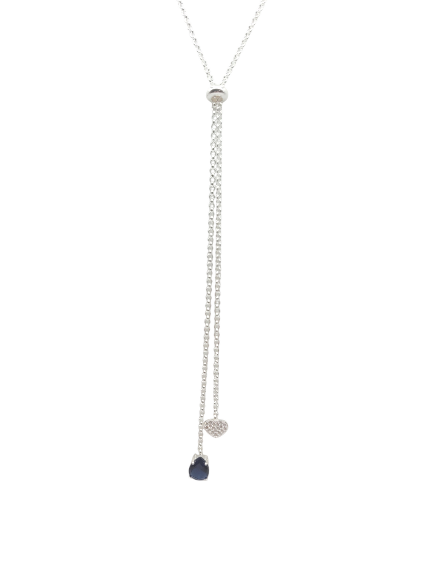 925 Sterling Silver Chain. Blue CZ Stone Pendant. 26in. 2mm
