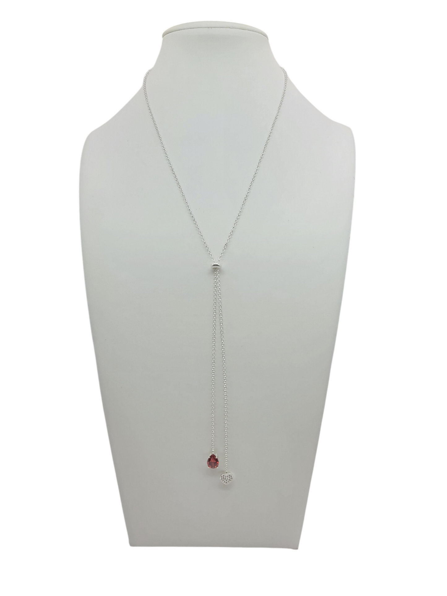 925 Sterling Silver Chain. Red CZ Stone Pendant. 26in 2mm