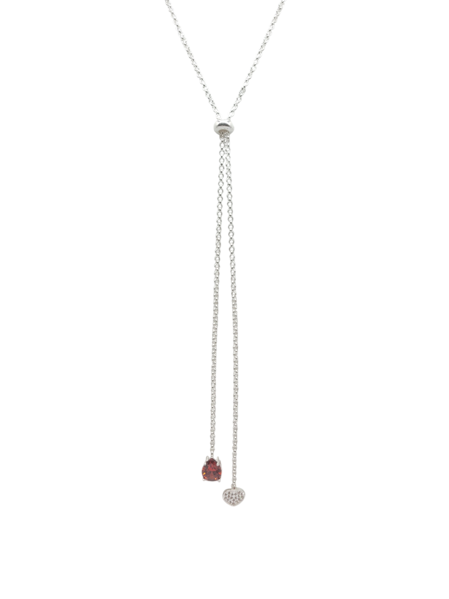 925 Sterling Silver Chain. Red CZ Stone Pendant. 26in 2mm