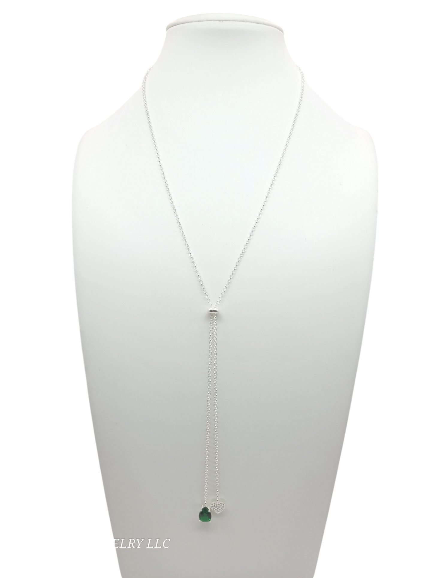 925 Sterling Silver Chain. Green CZ Stone Pendant. 26in 2mm