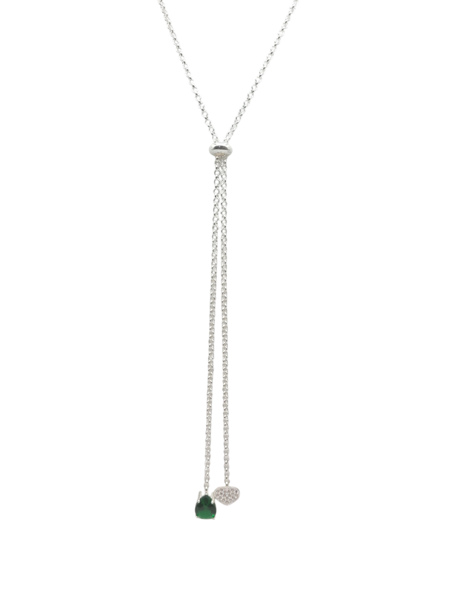 925 Sterling Silver Chain. Green CZ Stone Pendant. 26in 2mm