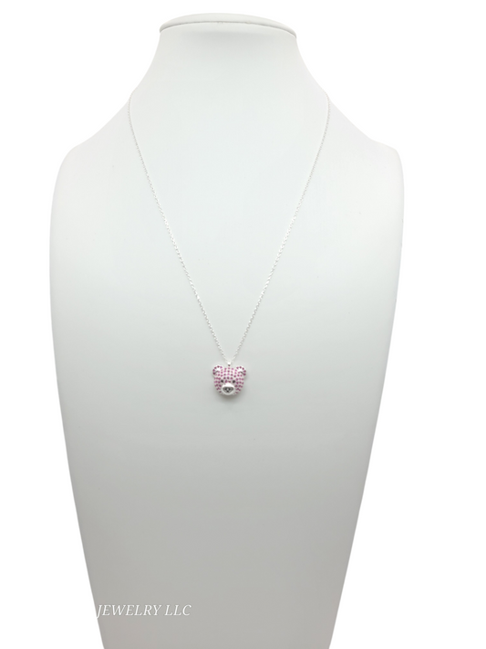 925 sterling silver chain. pink bear pendant. 18in. 1mm