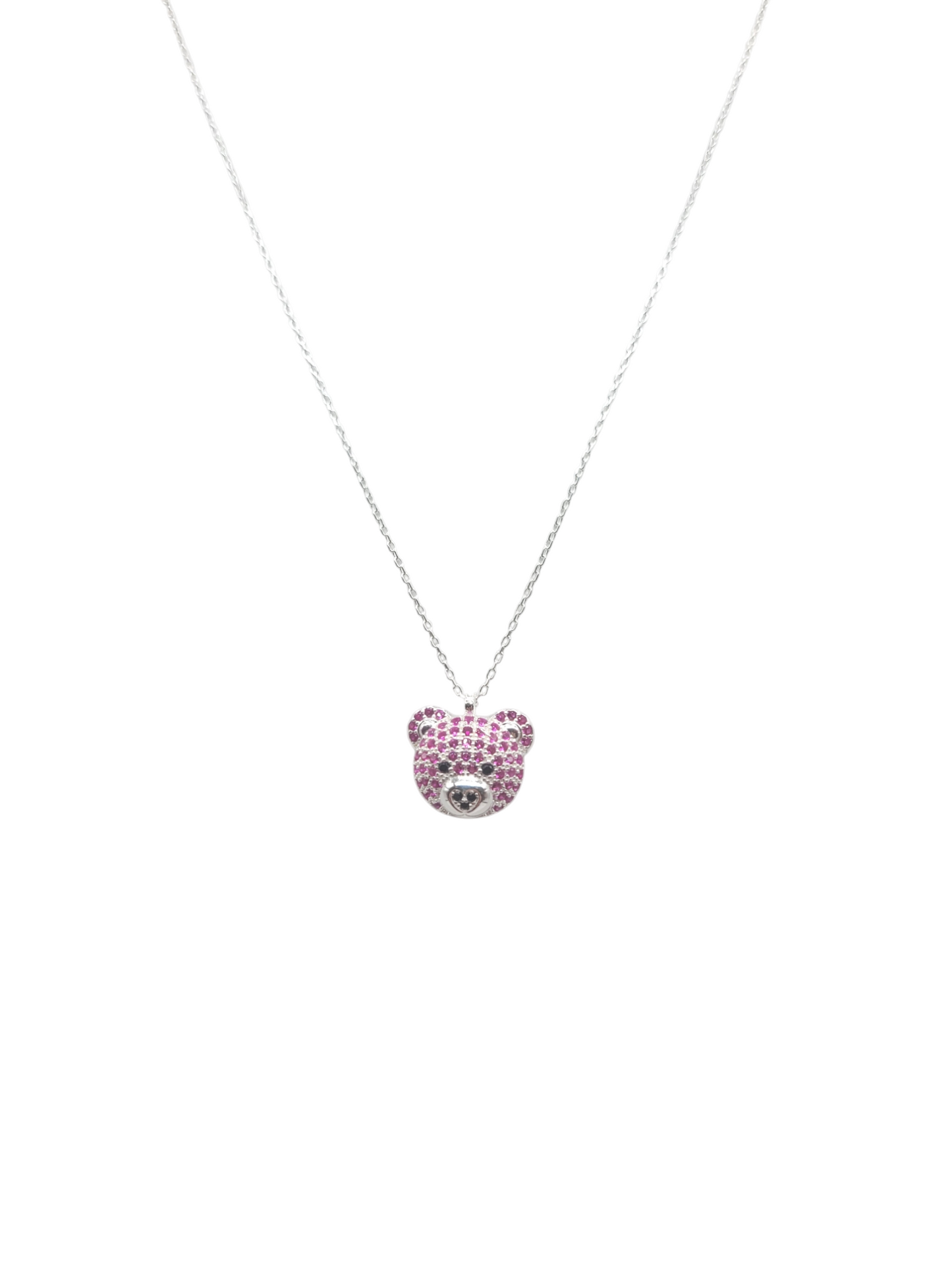 925 sterling silver chain. pink bear pendant. 18in. 1mm