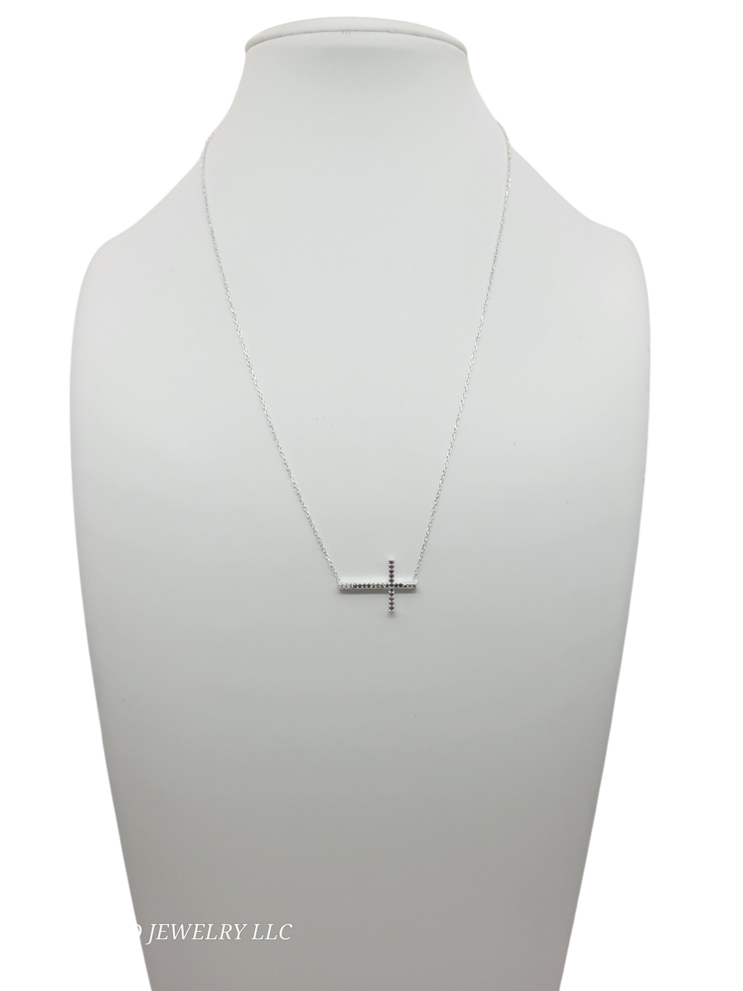 925 sterling silver chain. Colorful cross pendant. 18in. 1mm