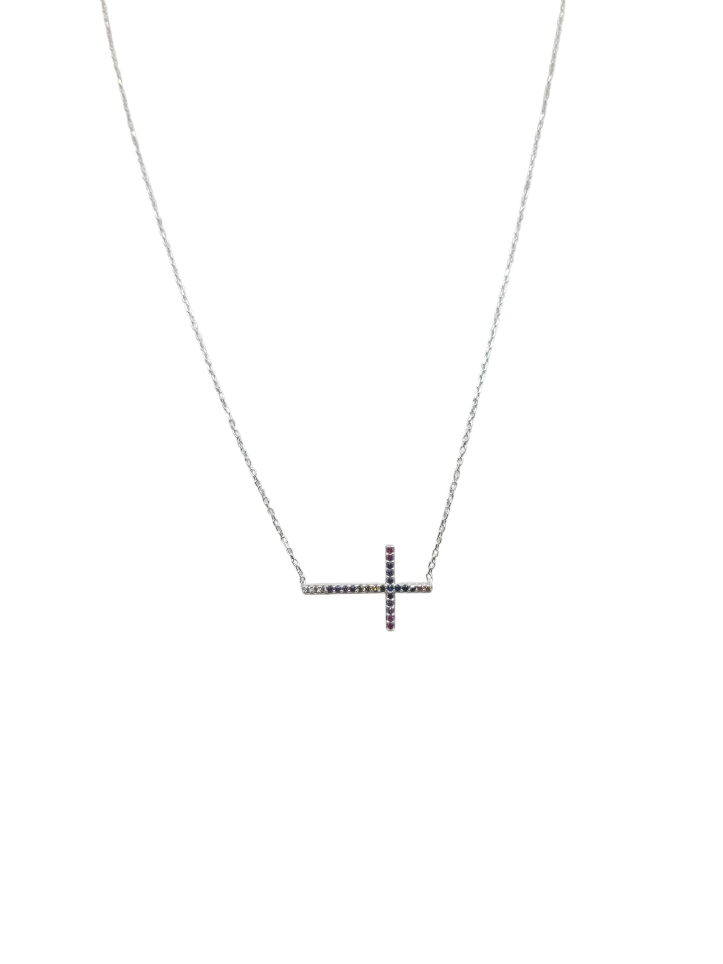 925 sterling silver chain. Colorful cross pendant. 18in. 1mm