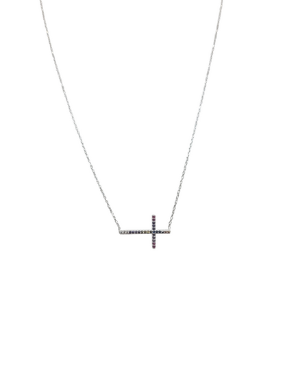 925 sterling silver chain. Colorful cross pendant. 18in. 1mm