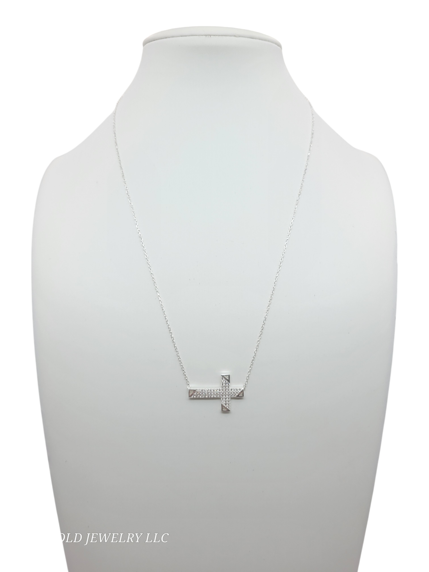 925 sterling silver chain. White CZ stone cross pendant. 19in. 1mm