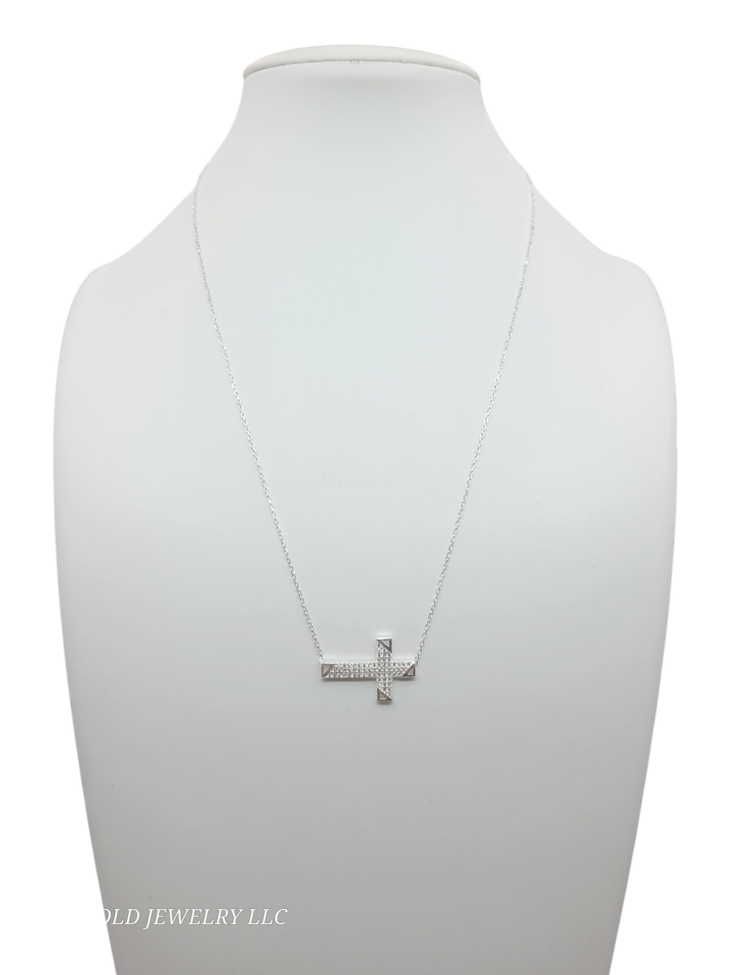 925 sterling silver chain. White CZ stone cross pendant. 19in. 1mm