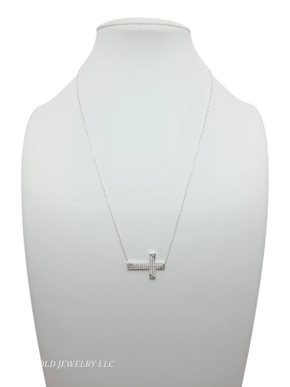 925 sterling silver chain. White CZ stone cross pendant. 19in. 1mm