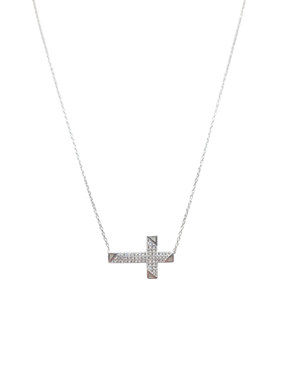 925 sterling silver chain. White CZ stone cross pendant. 19in. 1mm