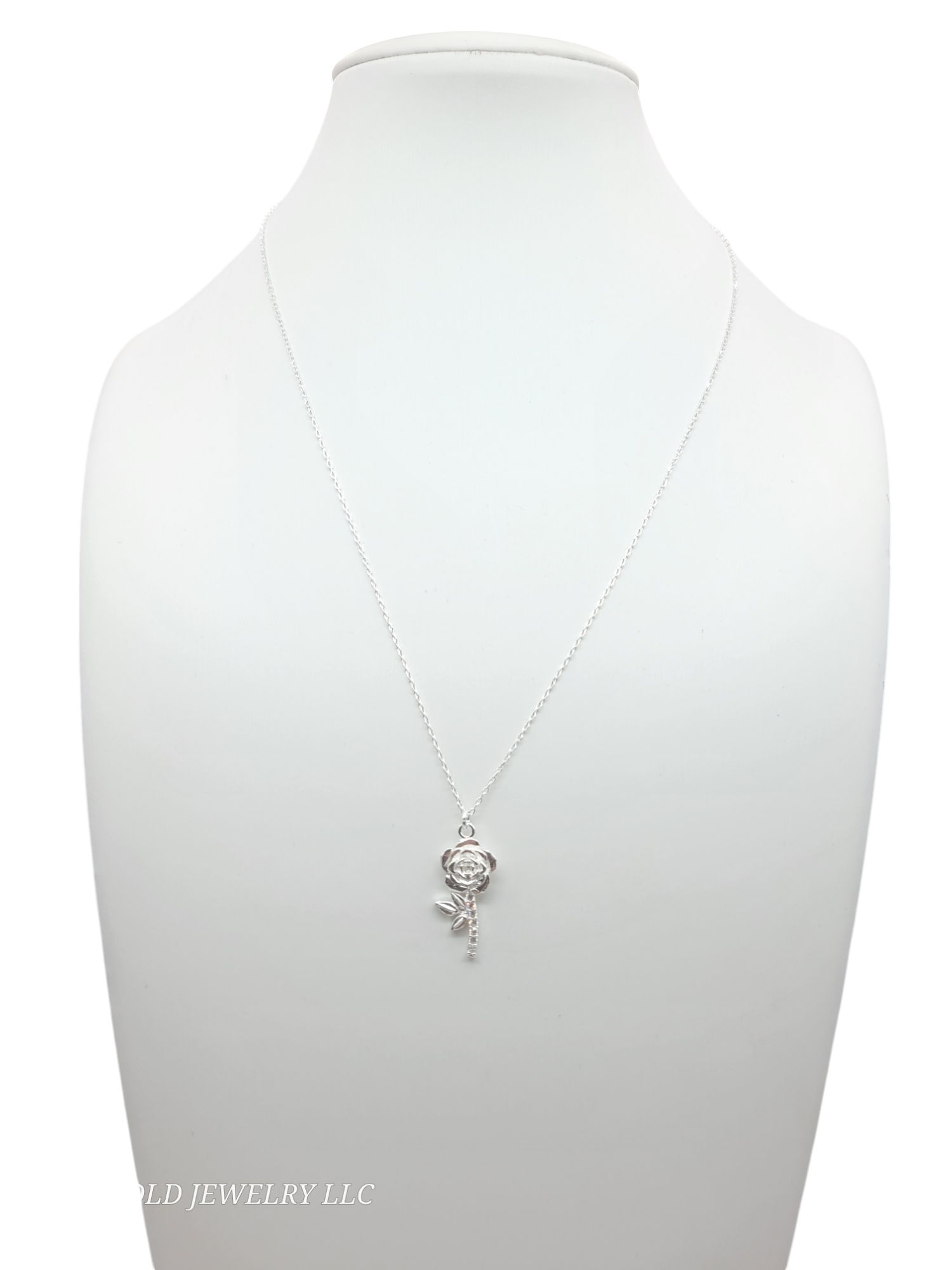 925 sterling silver chain. Rose pendant. 19in. 1mm.