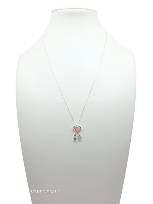 925 silver chain. Heart pendant with children. 18in. 1mm