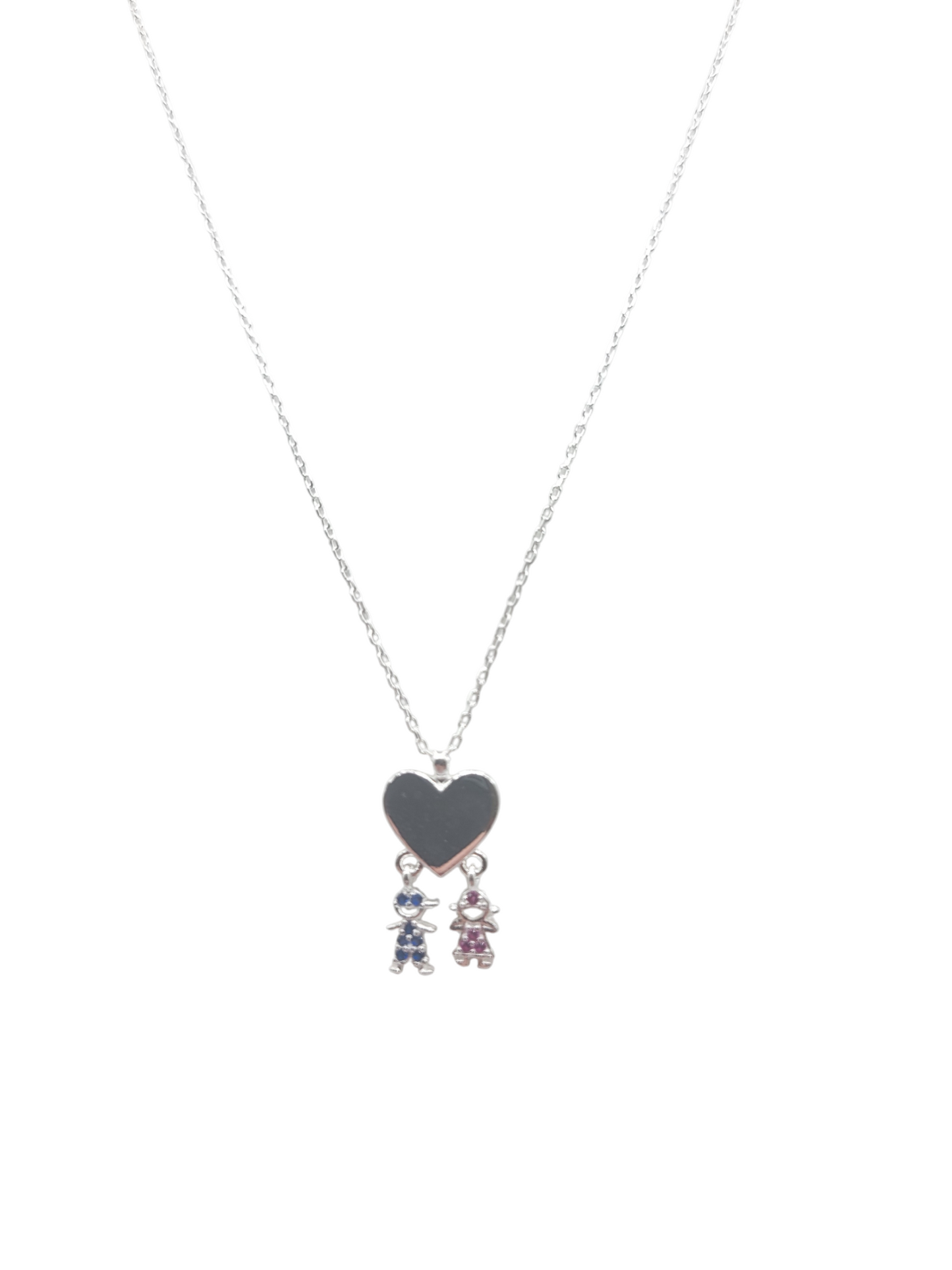 925 silver chain. Heart pendant with children. 18in. 1mm