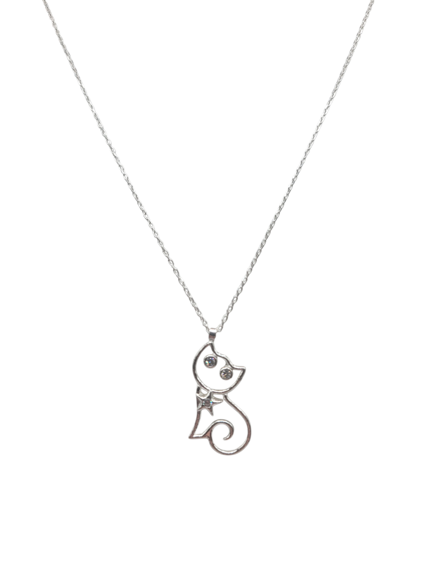 925 sterling silver chain. Cat pendant. 18in. 1mm.