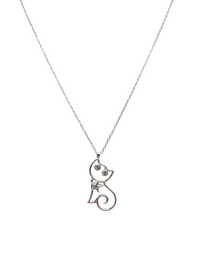 925 sterling silver chain. Cat pendant. 18in. 1mm.