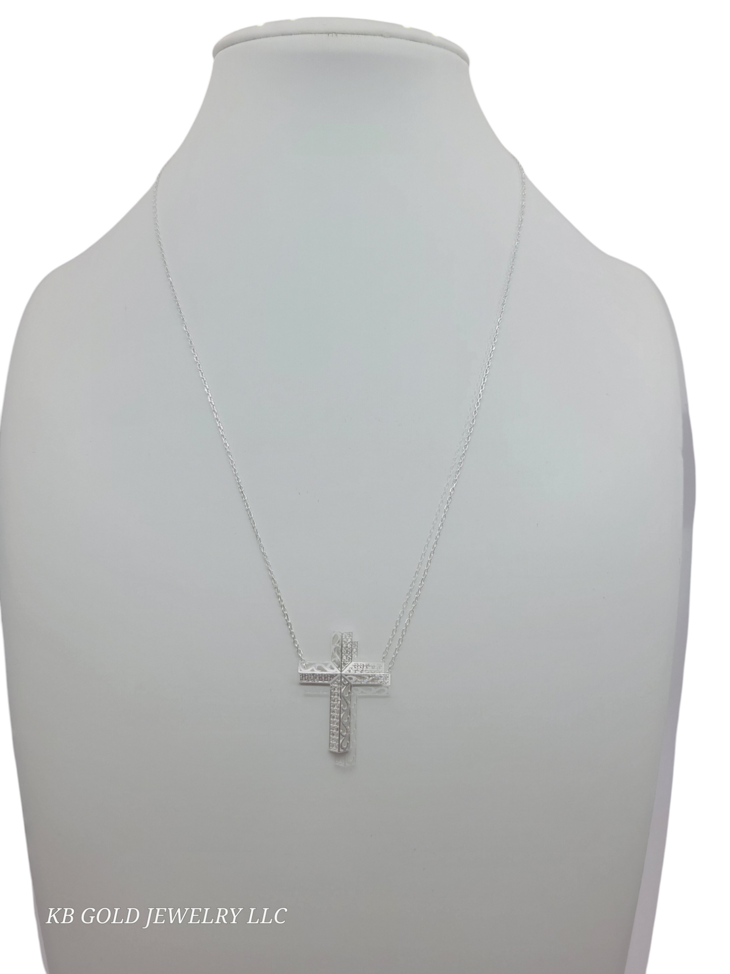 925 sterling silver chain. CZ stone cross pendant. 18in. 1mm.