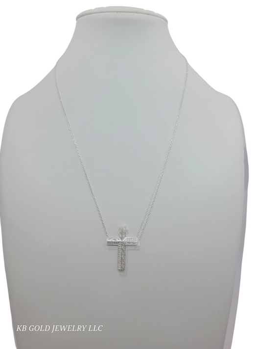 925 sterling silver chain. CZ stone cross pendant. 18in. 1mm.