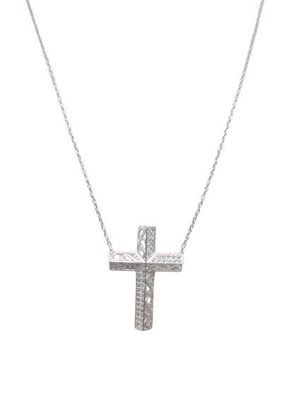 925 sterling silver chain. CZ stone cross pendant. 18in. 1mm.