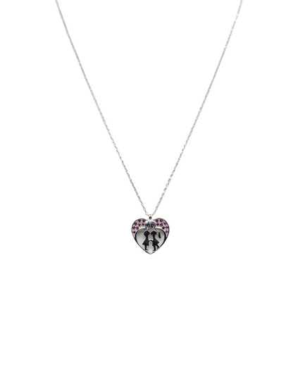 925 sterling silver chain. Pink heart pendant with children. 18in. 1mm.