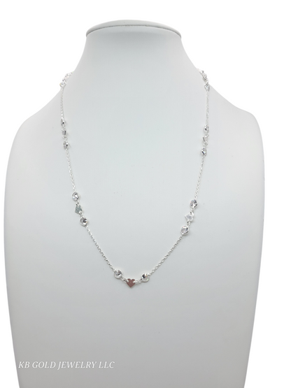 925 sterling silver chain. Heart design and CZ stone. 19in. 2mm.