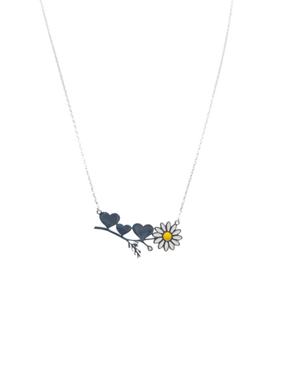 925 sterling silver chain with sunflower and heart charm. 18in. 1mm.